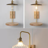 Industrial Glass and Wood Bedside Metal Wall Sconce Image - 10