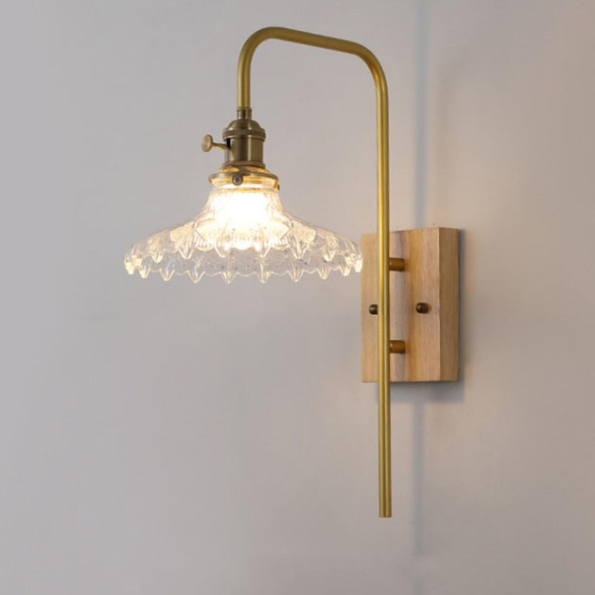 Industrial Glass and Wood Bedside Metal Wall Sconce Image - 11