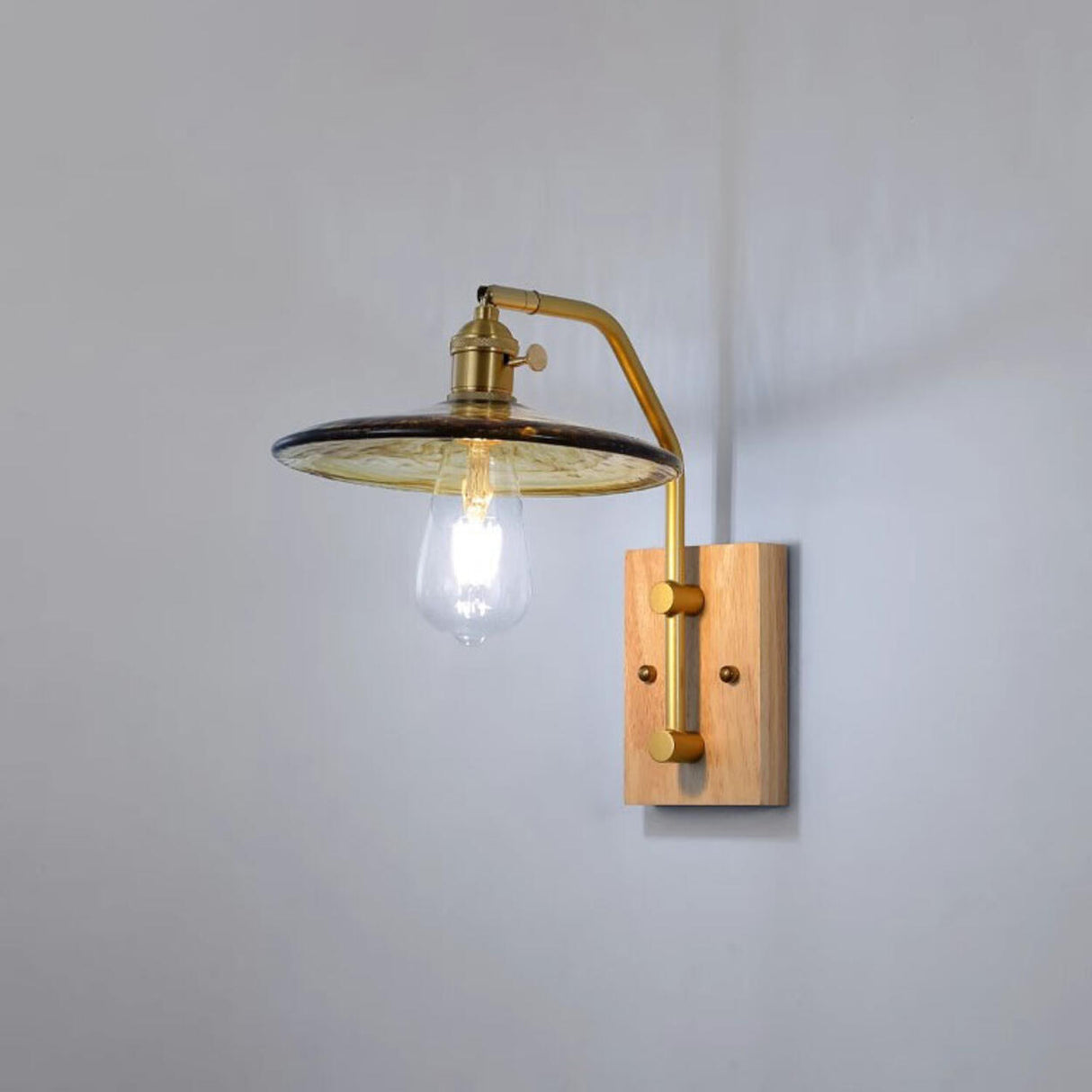 Industrial Glass and Wood Bedside Metal Wall Sconce Image - 2