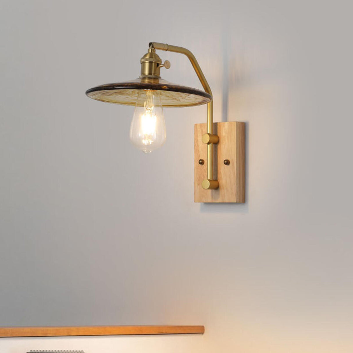 Industrial Glass and Wood Bedside Metal Wall Sconce Image - 4