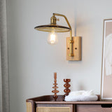 Industrial Glass and Wood Bedside Metal Wall Sconce Image - 6