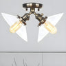 Industrial Glass Conical Semi-Flush Mount Light 2-Light Image - 1