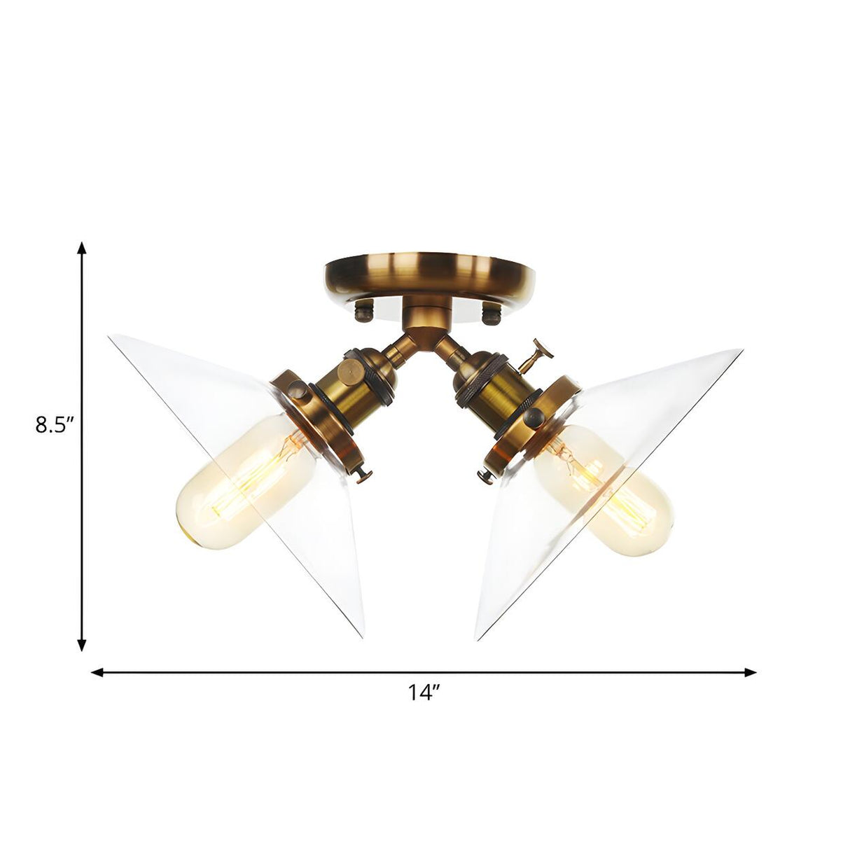 Industrial Glass Conical Semi-Flush Mount Light 2-Light Image - 12