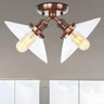 Industrial Glass Conical Semi-Flush Mount Light 2-Light Image - 13