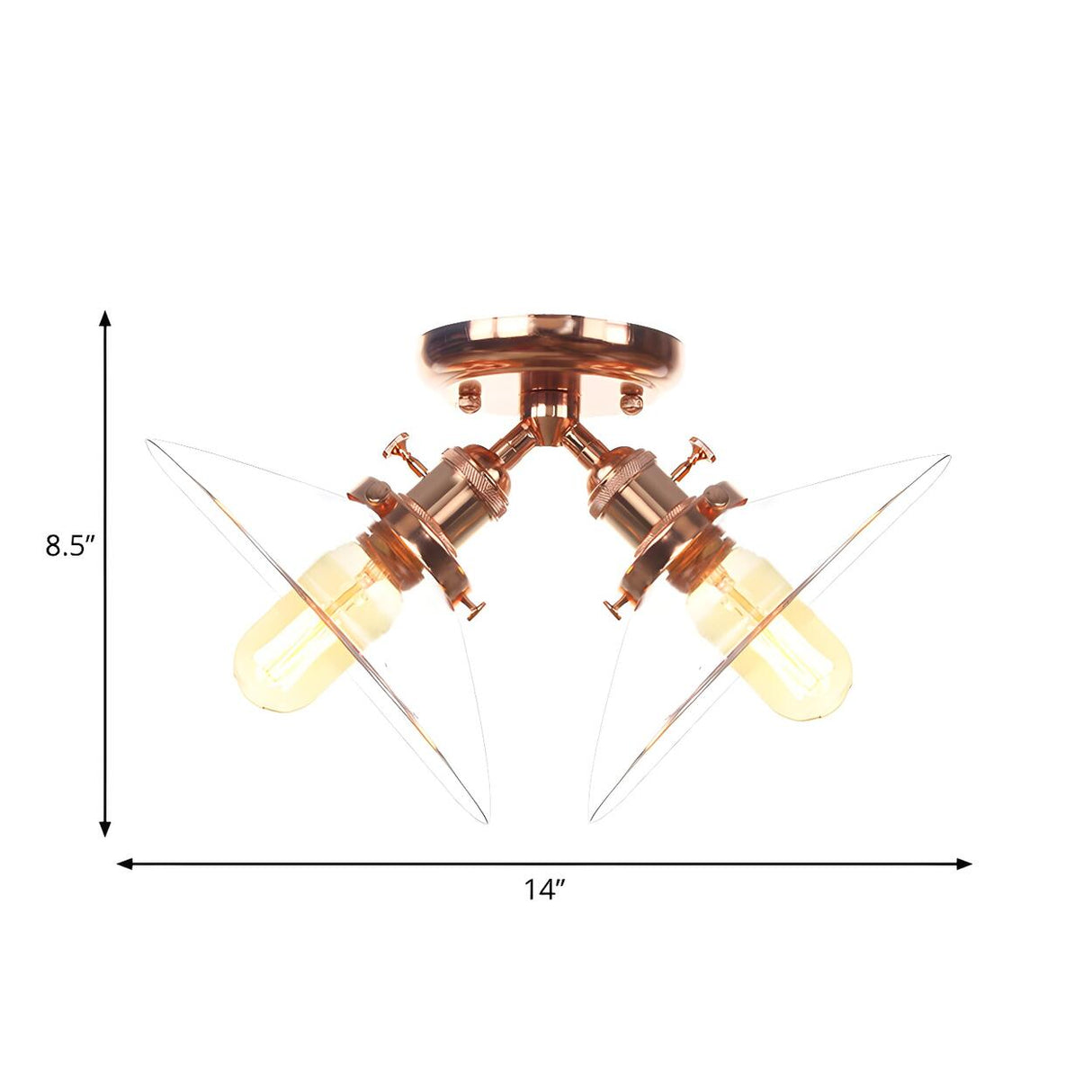 Industrial Glass Conical Semi-Flush Mount Light 2-Light Image - 24