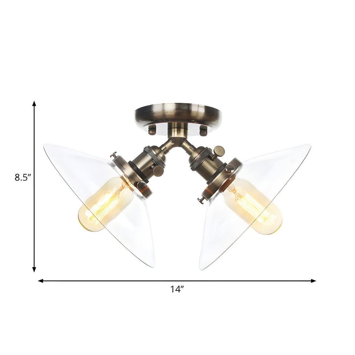 Industrial Glass Conical Semi-Flush Mount Light 2-Light Image - 4