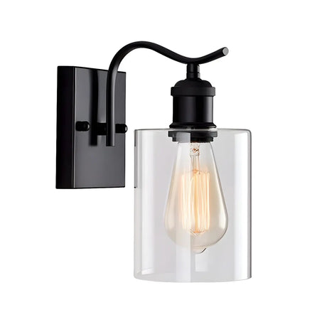 Industrial Glass Cylinder Metal Wall Vanity Light Black Image - 5