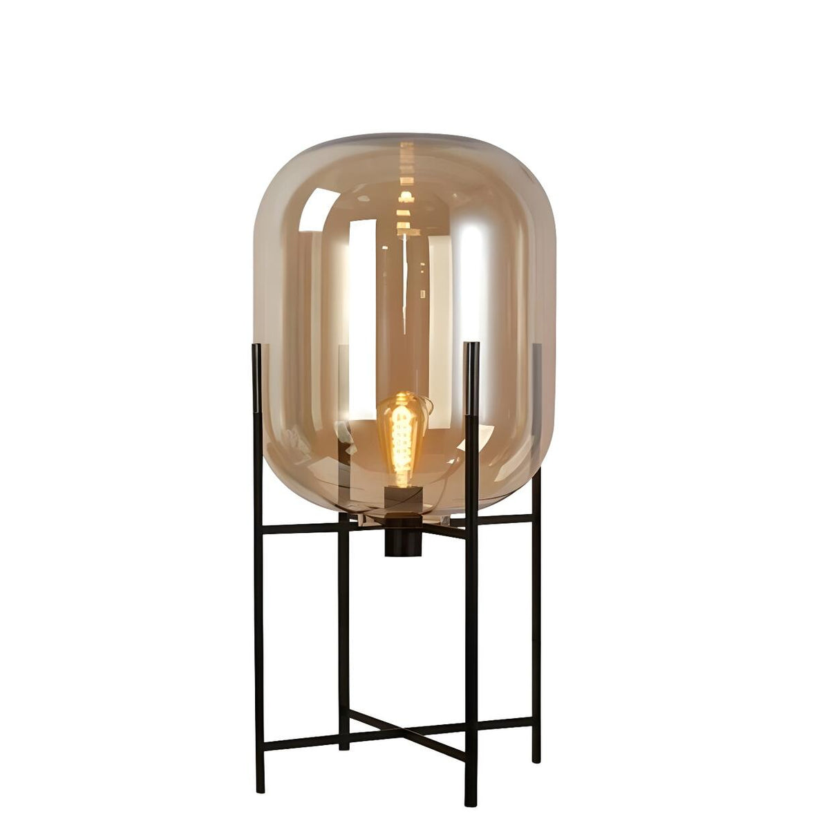 Industrial Glass Dome Black Metal Frame Floor Lamp Image - 9