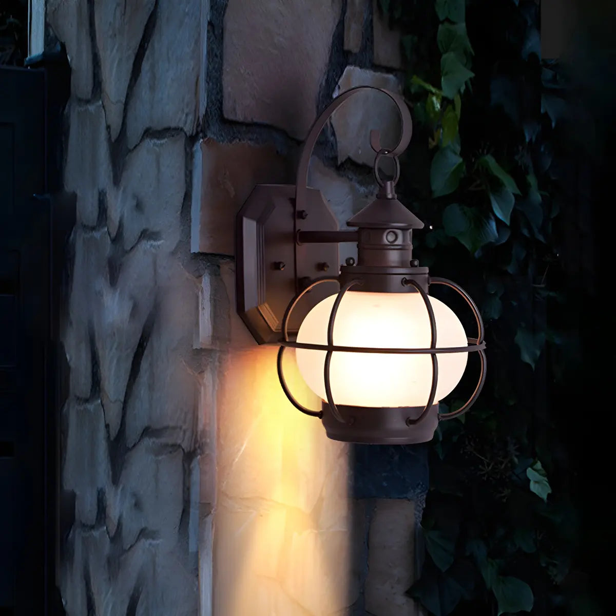 Industrial Globe Bronze Glass Exterior Wall Sconce Light Image - 1