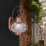 Industrial Globe Bronze Glass Exterior Wall Sconce Light Image - 13