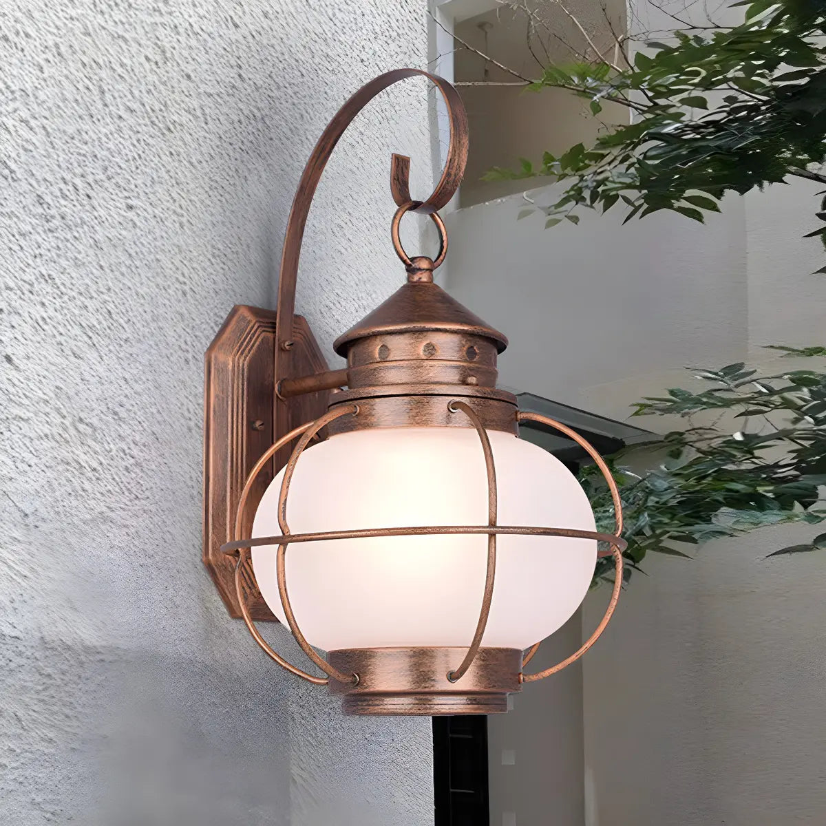 Industrial Globe Bronze Glass Exterior Wall Sconce Light Image - 5