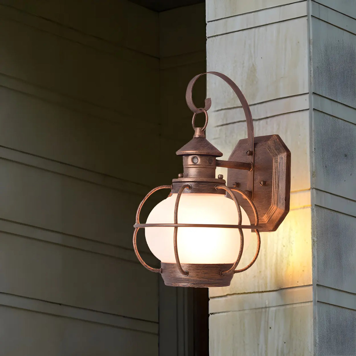 Industrial Globe Bronze Glass Exterior Wall Sconce Light Image - 6