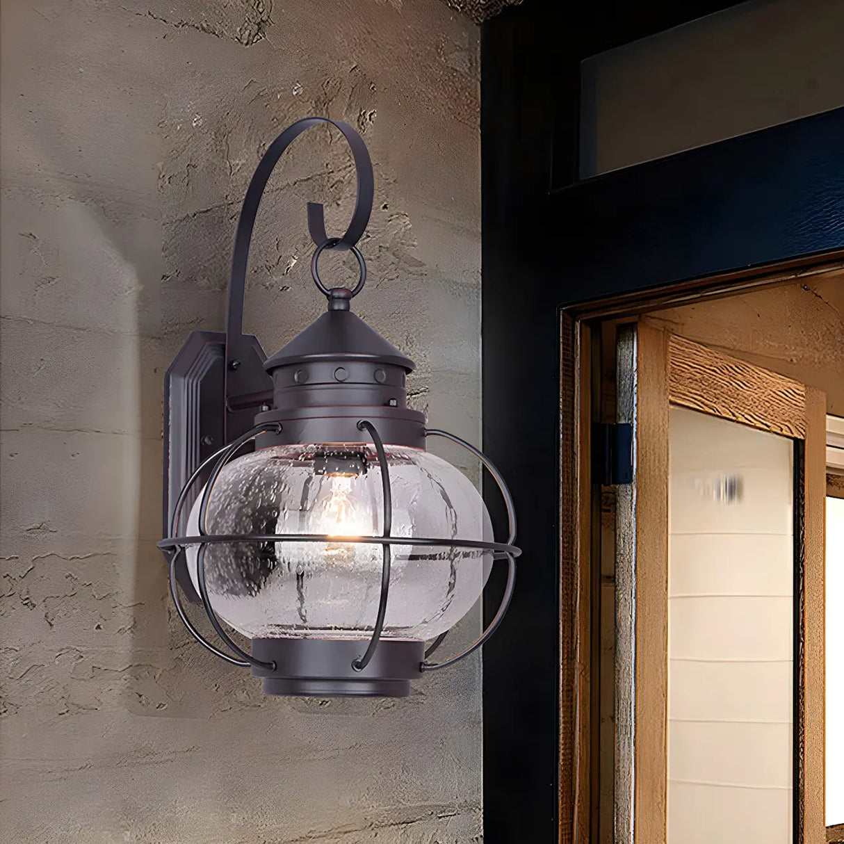 Industrial Globe Bronze Glass Exterior Wall Sconce Light Image - 9