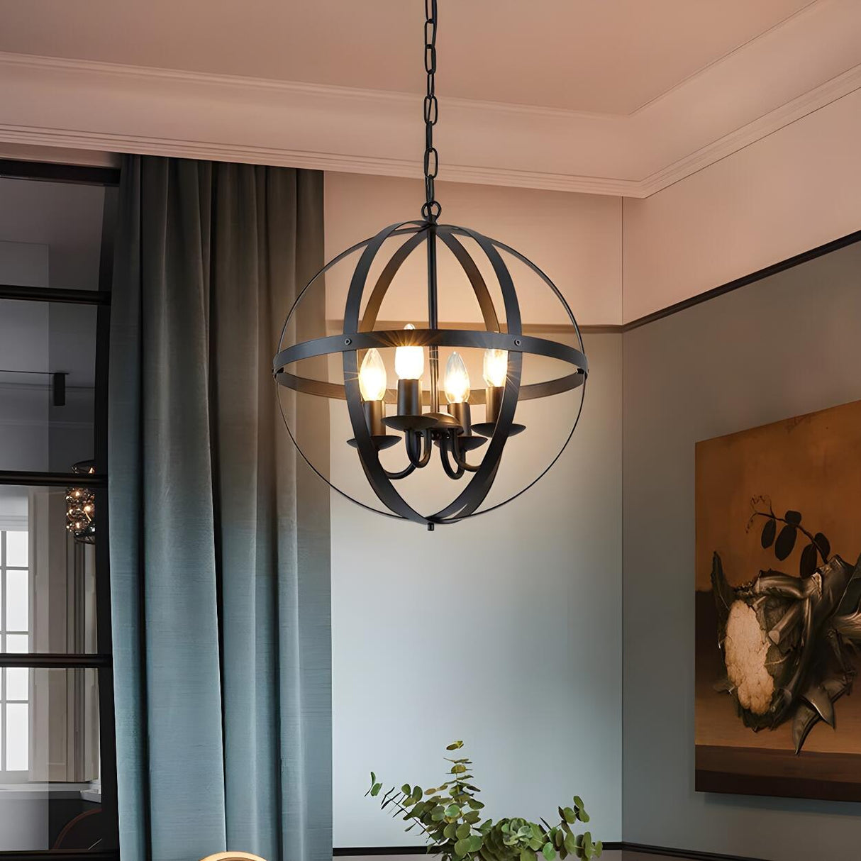 Industrial Globe Cage Dining Room Pendant Chandelier Image - 1