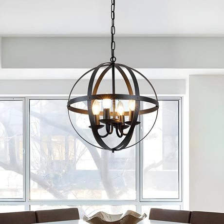 Industrial Globe Cage Dining Room Pendant Chandelier Image - 2