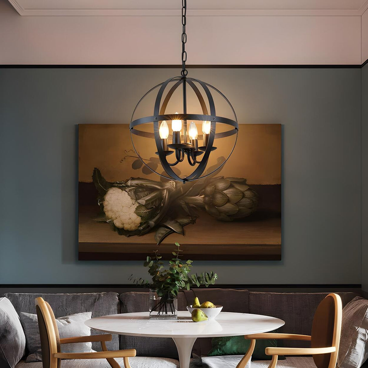 Industrial Globe Cage Dining Room Pendant Chandelier Image - 3