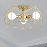 Industrial Gold Geometric Semi-Flush Mount Lamp 3-Light Image - 2