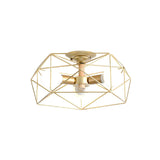 Industrial Gold Geometric Semi-Flush Mount Lamp 3-Light Image - 3