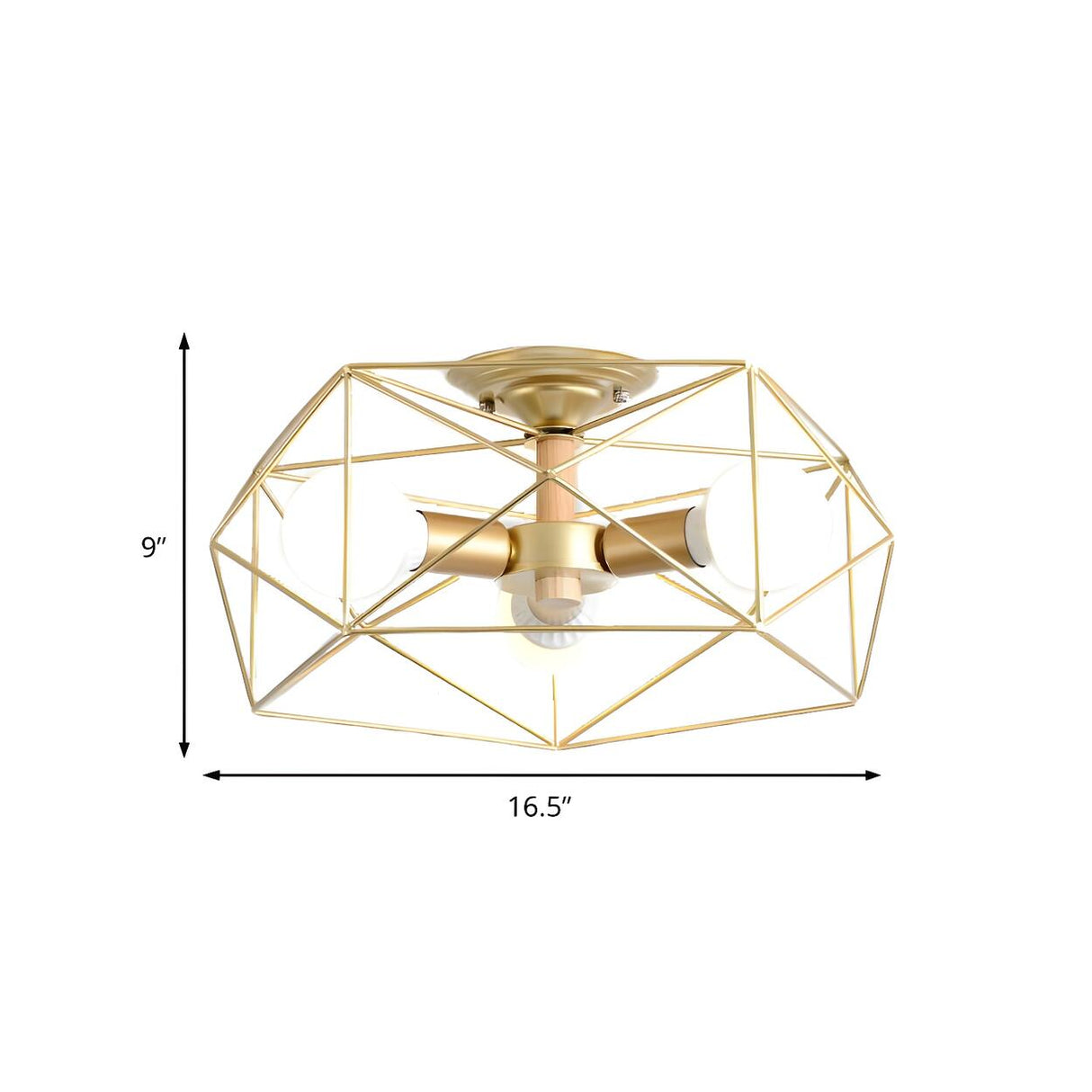 Industrial Gold Geometric Semi-Flush Mount Lamp 3-Light Image - 4