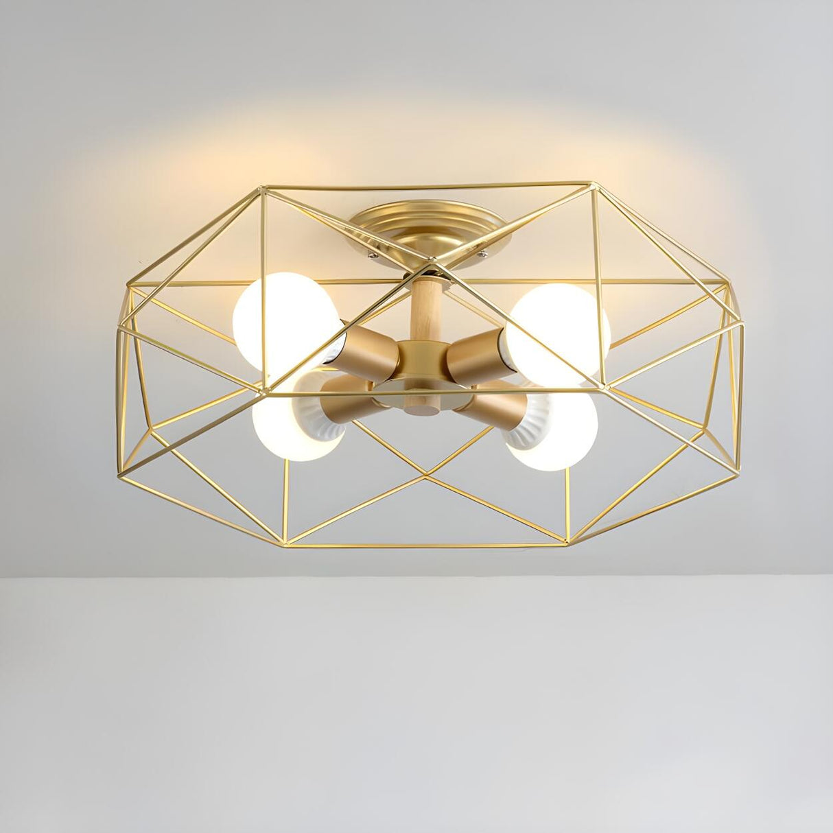 Industrial Gold Geometric Semi-Flush Mount Lamp 3-Light Image - 6