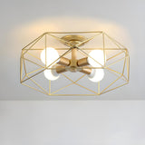 Industrial Gold Geometric Semi-Flush Mount Lamp 3-Light Image - 6