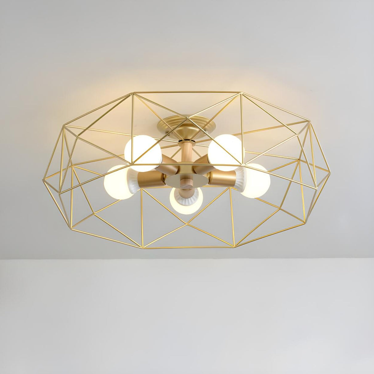 Industrial Gold Geometric Semi-Flush Mount Lamp 3-Light Image - 9