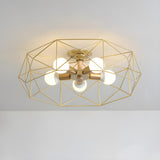 Industrial Gold Geometric Semi-Flush Mount Lamp 3-Light Image - 9