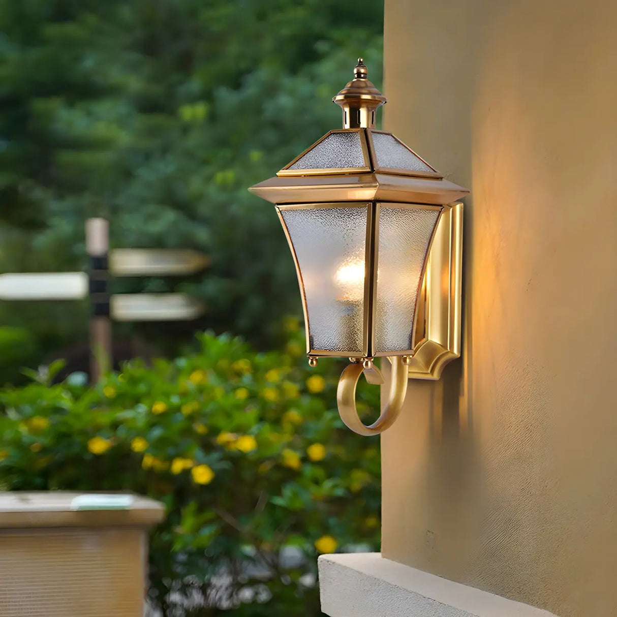 Industrial Gold Glass Exterior Lantern Wall Sconce Image - 1