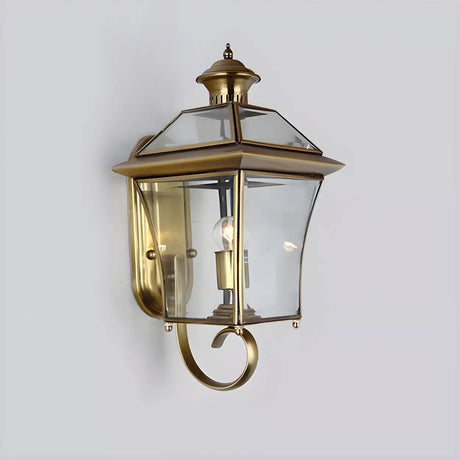 Industrial Gold Glass Exterior Lantern Wall Sconce Image - 2