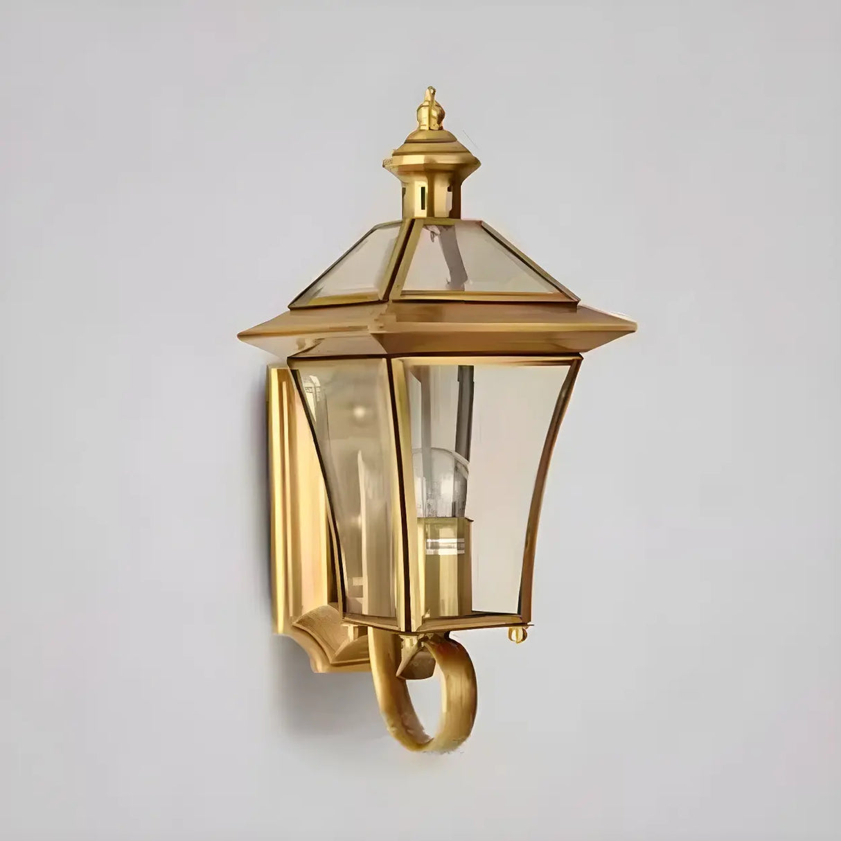 Industrial Gold Glass Exterior Lantern Wall Sconce Image - 3