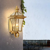 Industrial Gold Glass Exterior Lantern Wall Sconce Image - 4