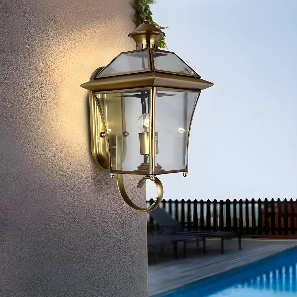 Industrial Gold Glass Exterior Lantern Wall Sconce Image - 6