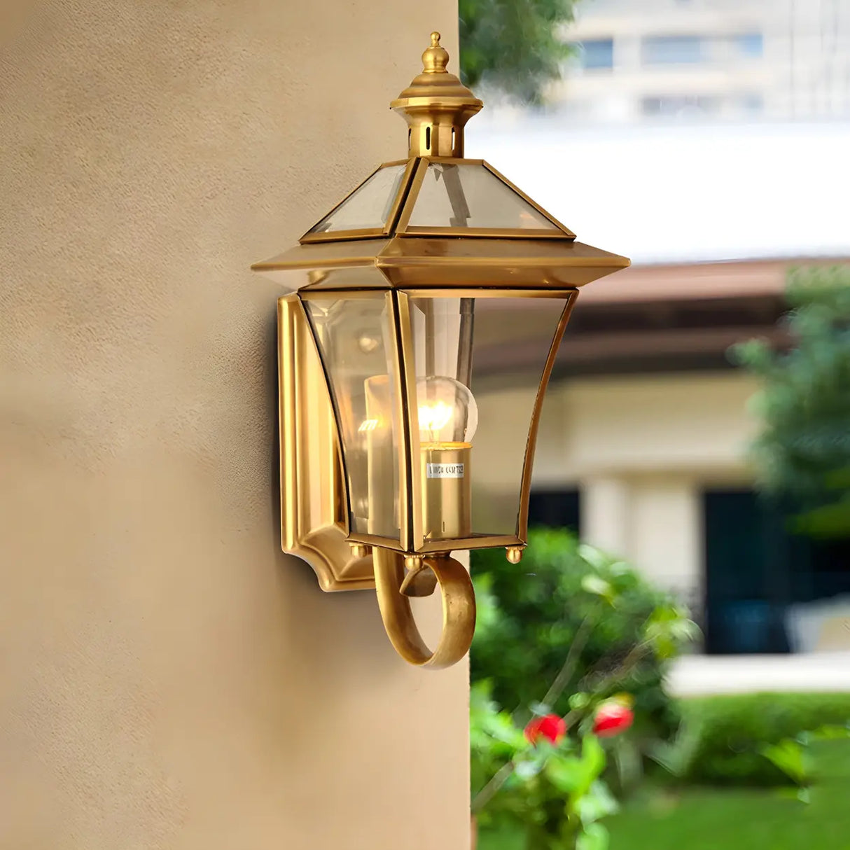 Industrial Gold Glass Exterior Lantern Wall Sconce Image - 7