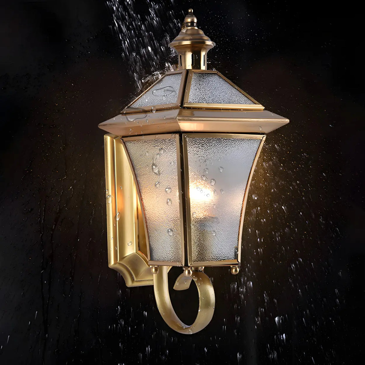 Industrial Gold Glass Exterior Lantern Wall Sconce Image - 9