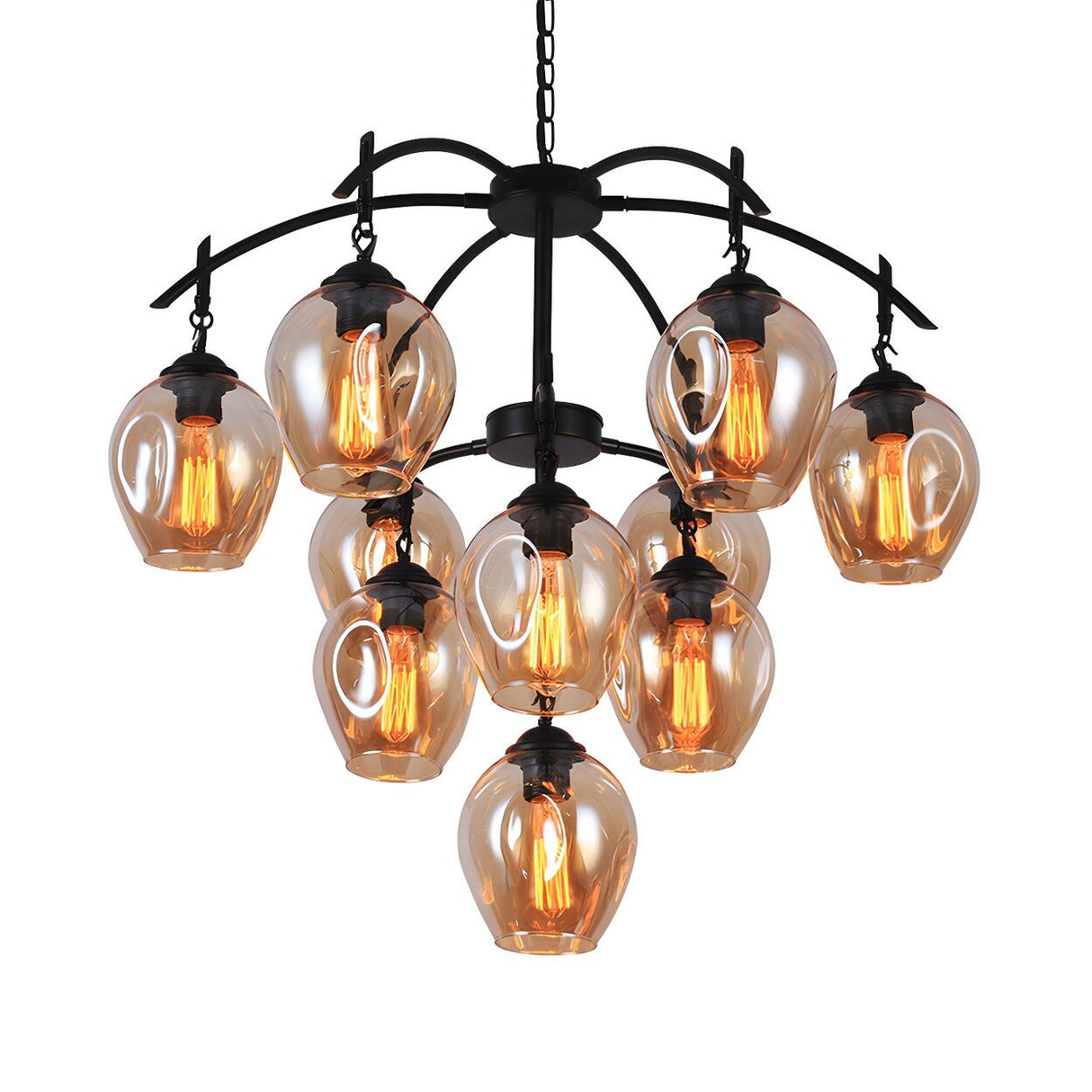 Industrial Grape Amber Glass Exposed Bulbs Chandelier Image - 3