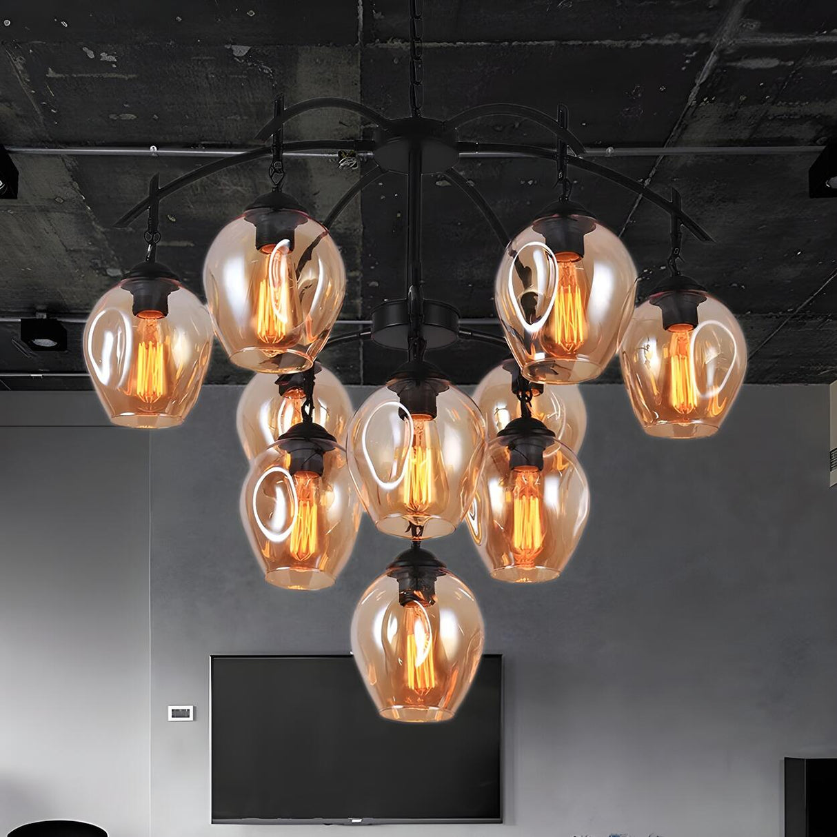 Industrial Grape Amber Glass Exposed Bulbs Chandelier Image - 4