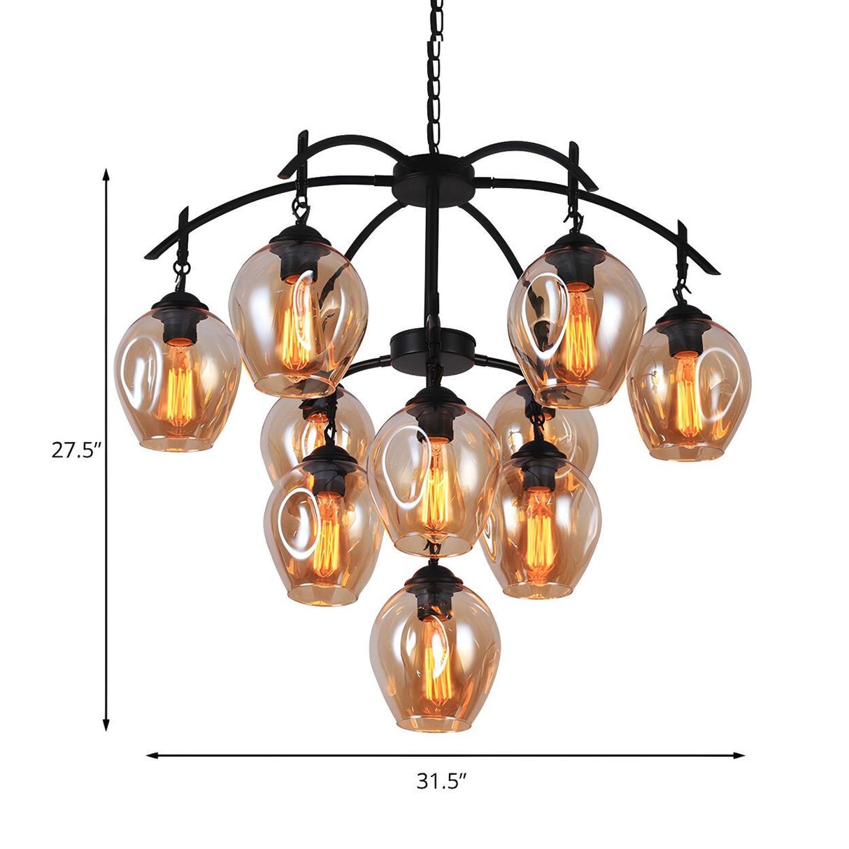 Industrial Grape Amber Glass Exposed Bulbs Chandelier 