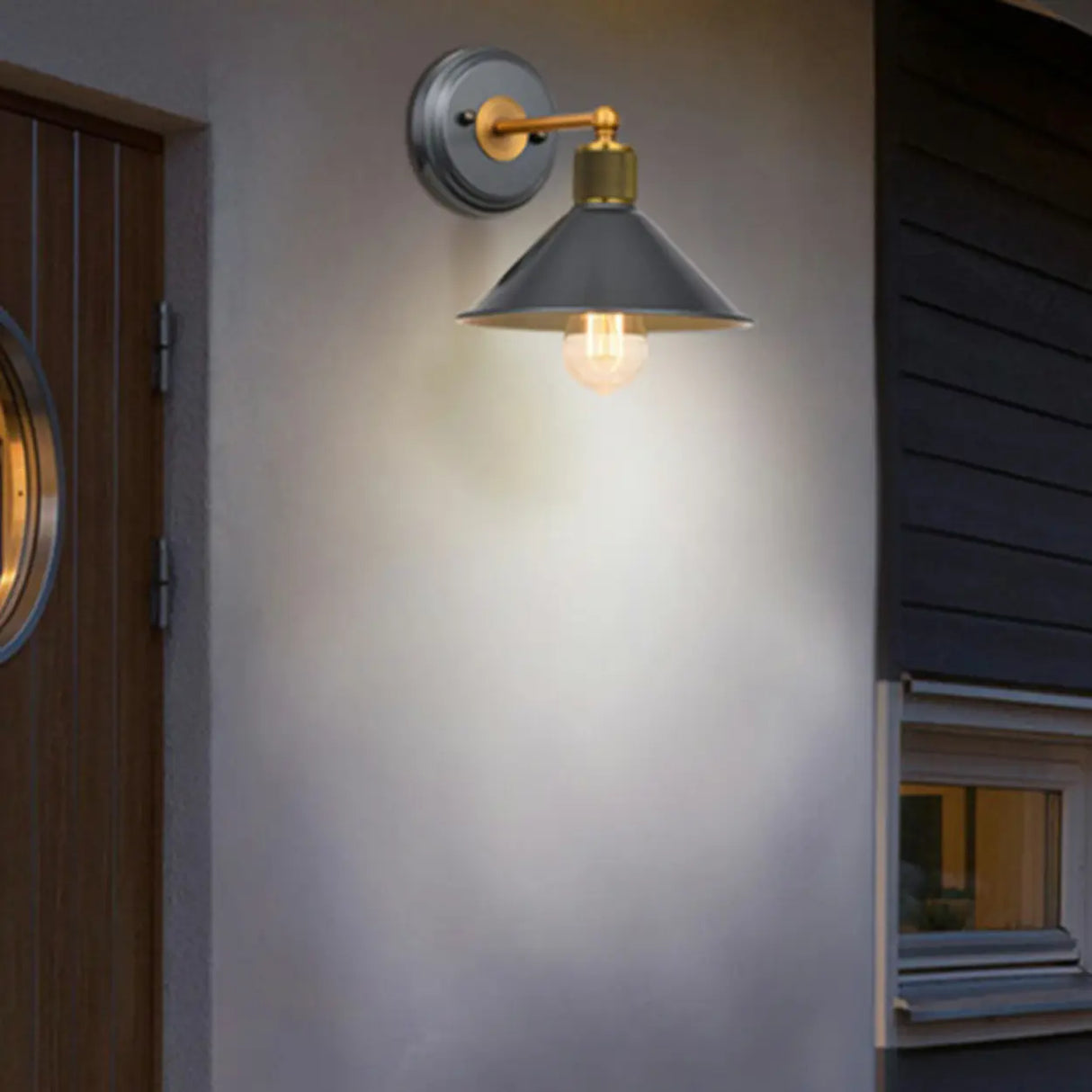 Industrial Gray Cone LED External Metal Wall Sconce Image - 2