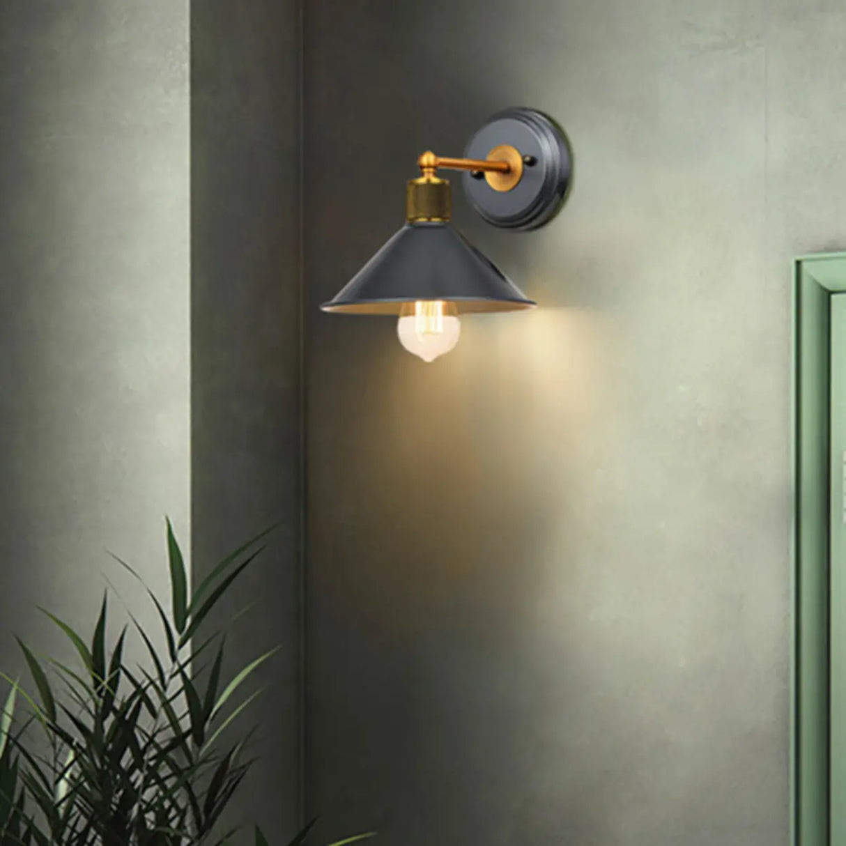 Industrial Gray Cone LED External Metal Wall Sconce Image - 3