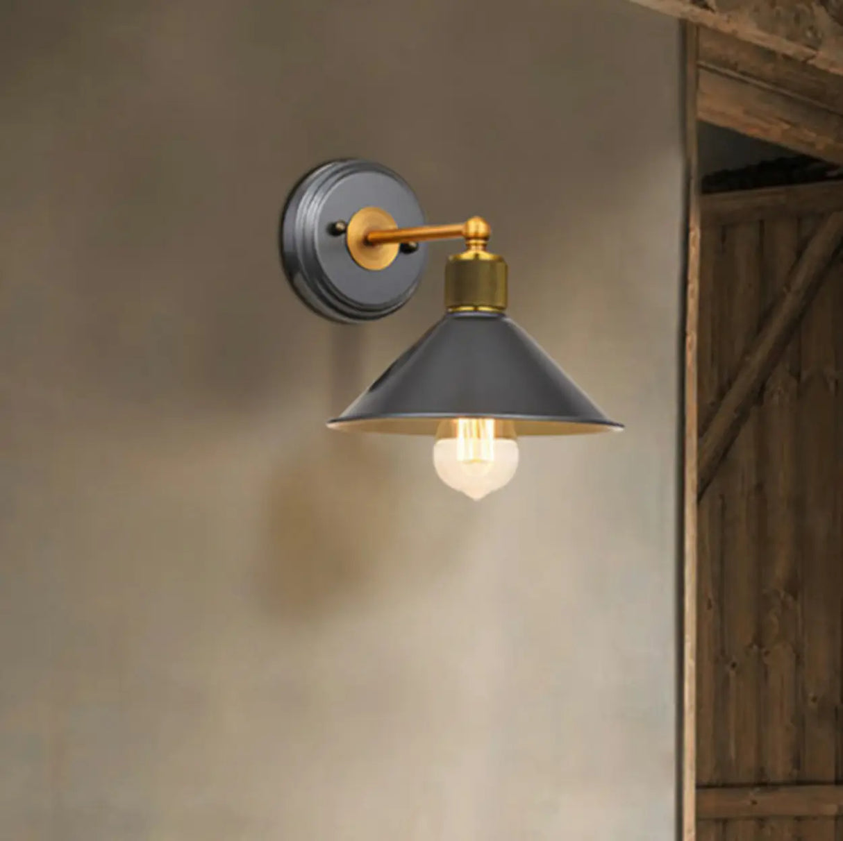 Industrial Gray Cone LED External Metal Wall Sconce Image - 4