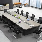 Industrial Gray Wood Curved Conference Desk 12-Person Image - 1