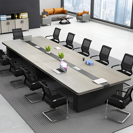 Industrial Gray Wood Curved Conference Desk 12-Person Image - 1