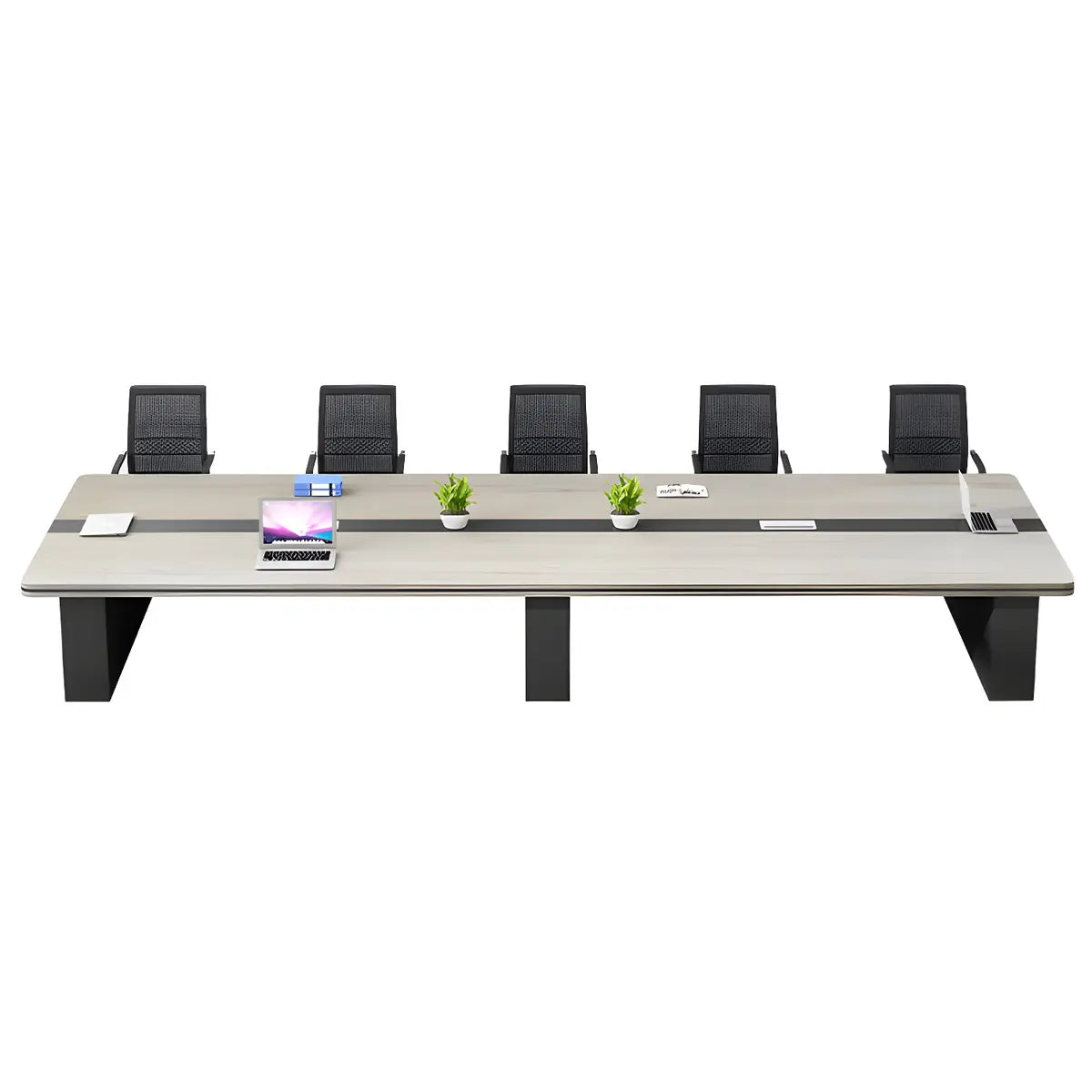 Industrial Gray Wood Curved Conference Desk 12-Person Image - 10