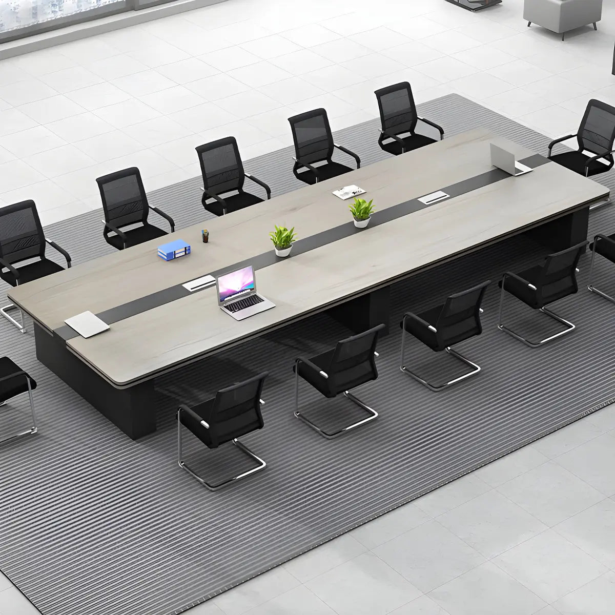 Industrial Gray Wood Curved Conference Desk 12-Person Image - 2