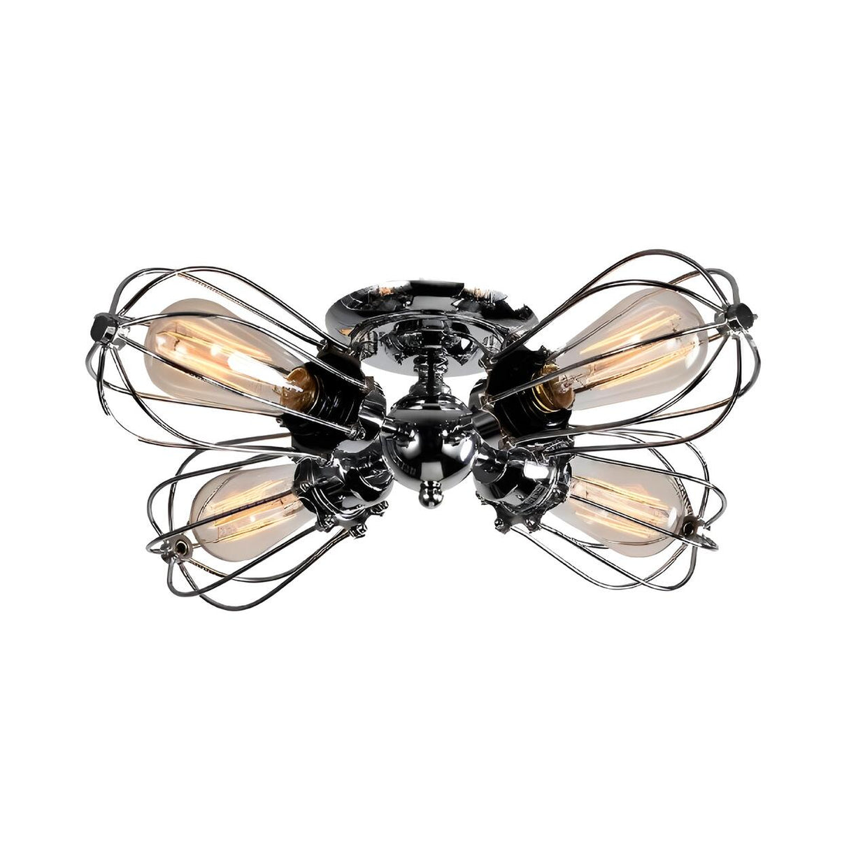 Industrial Iron Black Wire Semi-Flush Mount Lamp 5-Head Image - 12