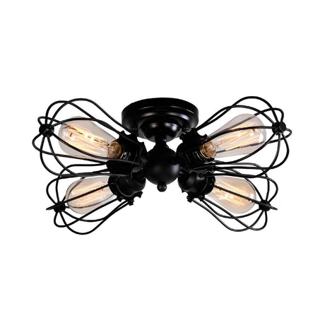 Industrial Iron Black Wire Semi-Flush Mount Lamp 5-Head Image - 2