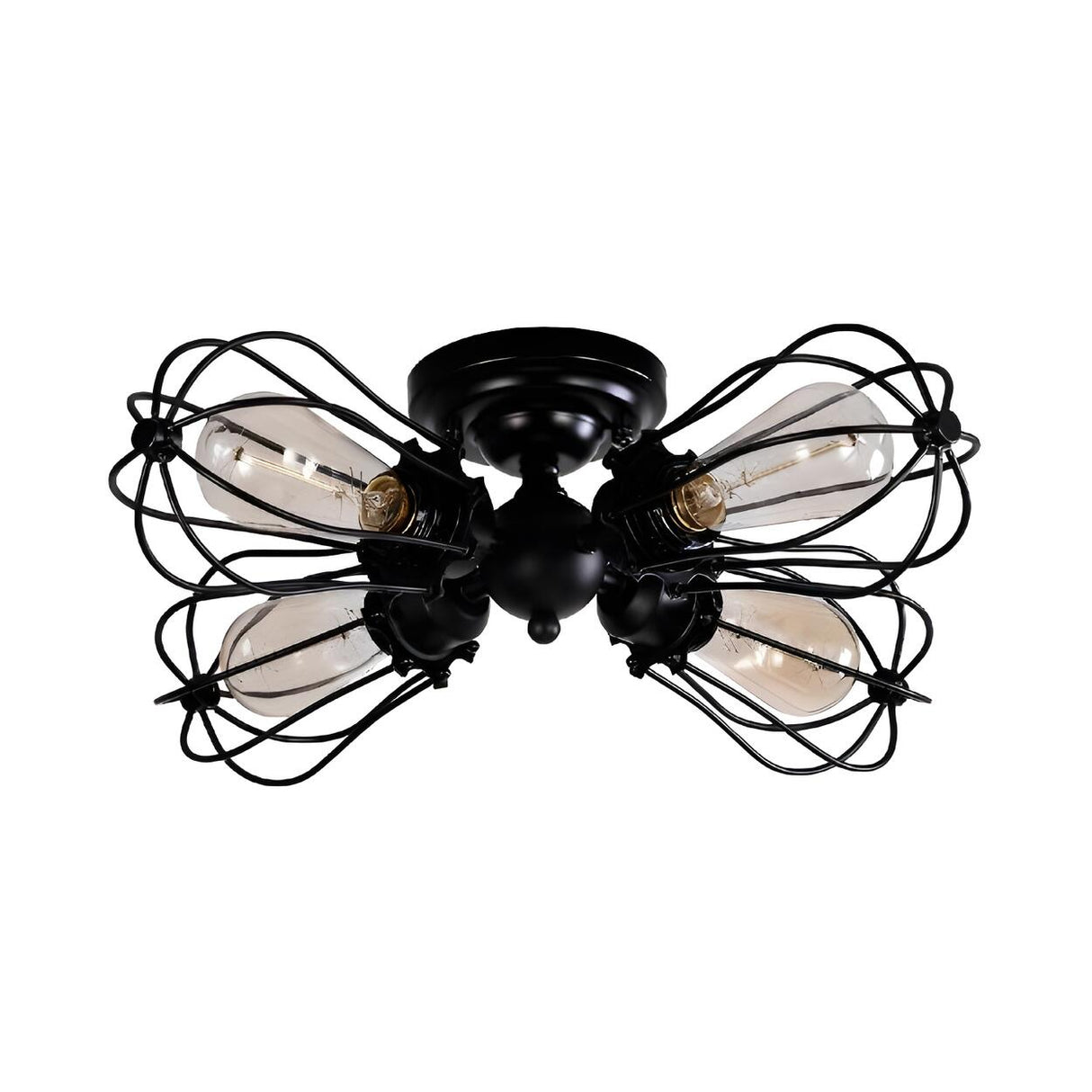 Industrial Iron Black Wire Semi-Flush Mount Lamp 5-Head Image - 4