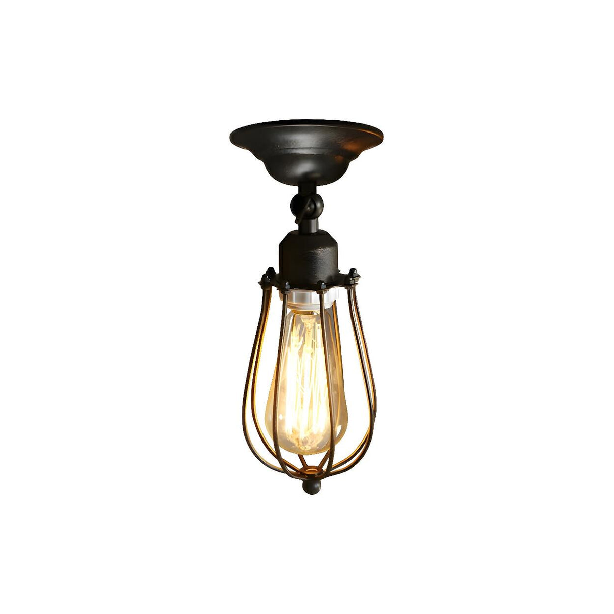 Industrial Iron Cage Edison Bulb Semi-Flush Mount Light Image - 9