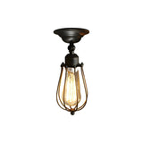 Industrial Iron Cage Edison Bulb Semi-Flush Mount Light Image - 9