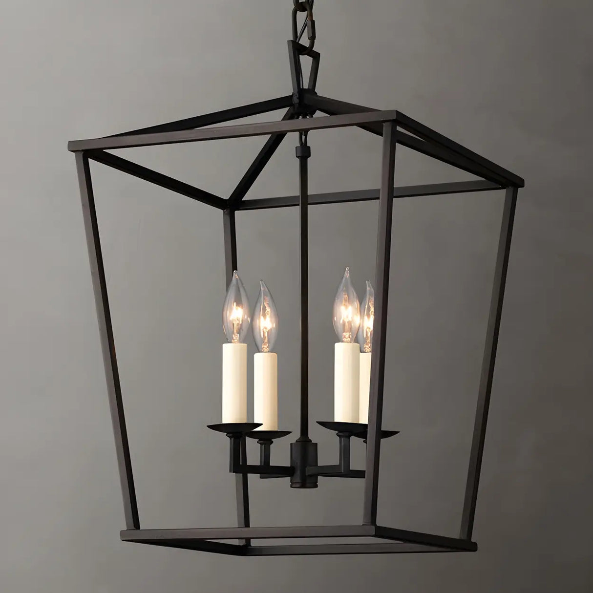 Industrial Iron Cage Foyer Chain Dining Room Chandelier Image - 8